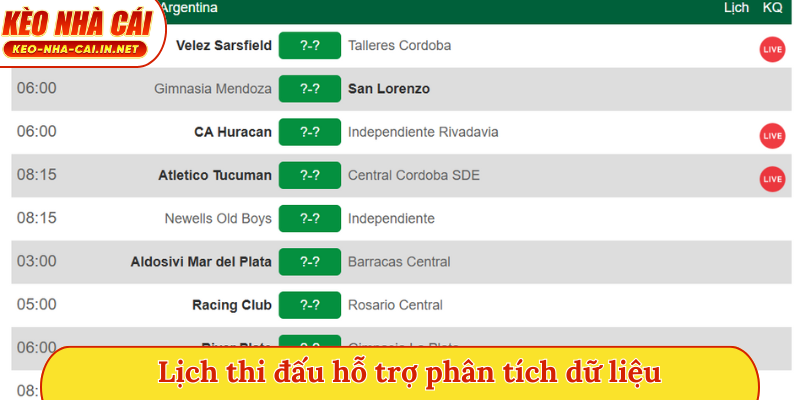 Lịch thi đấu hỗ trợ phân tích dữ liệu